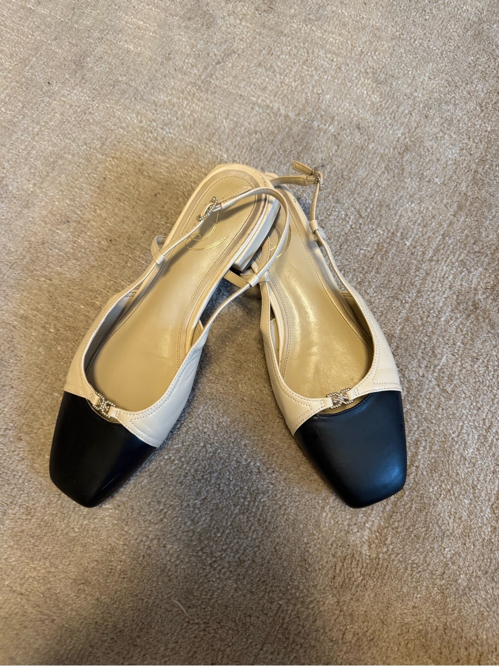 Sam Edelman Two-Tone Black and Cream Slingback Flats